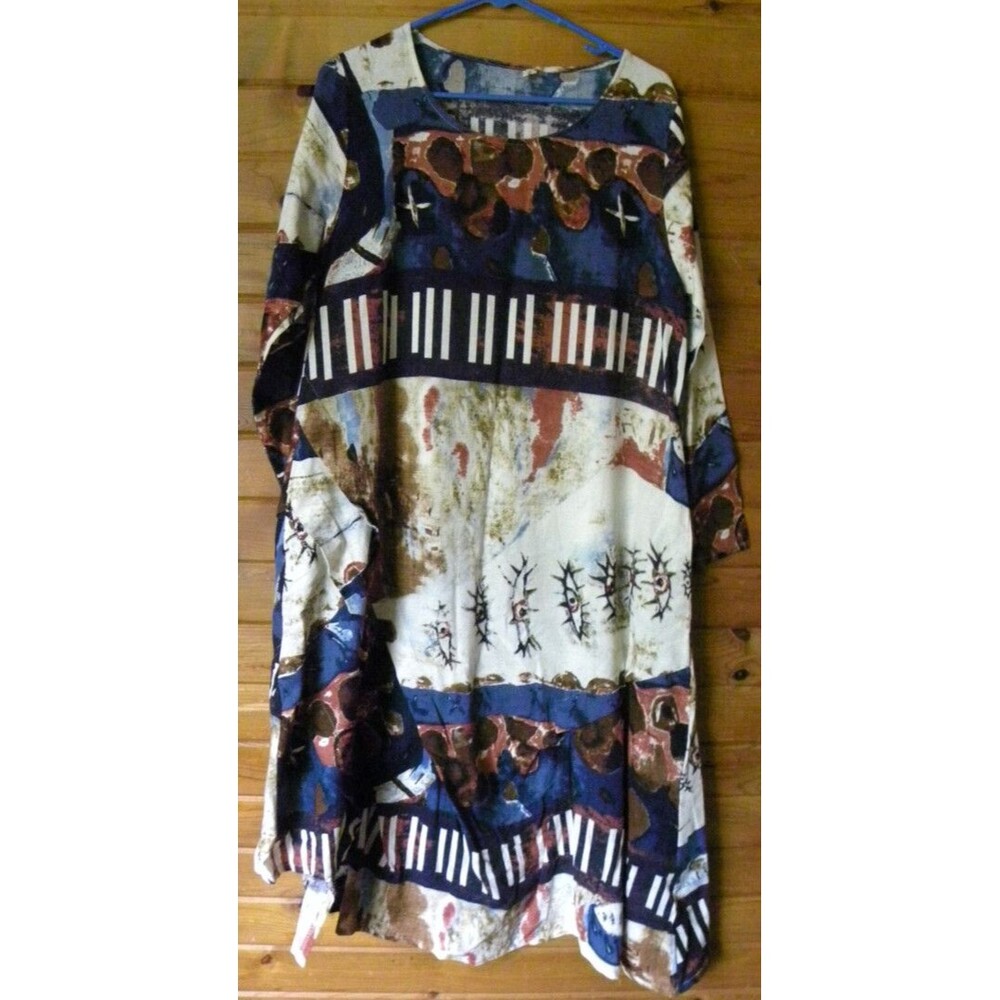 Tunic Shift Dress XL Long Sleeve Linen Artsy Whimsigoth Asymmetrical Boho
